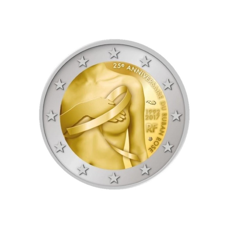 Piece 2 Euros 25eme Anniversaire Du Ruban Rose Valeur