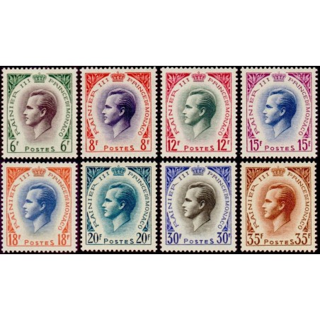 Lot de 3 timbres Monaco Prince Rainier Cathédrale Vue du Palais - Collection