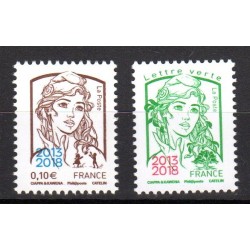 Timbres France 2018 n°5234 et 5235 Marianne 0,10€ et Lettre Verte  surchargés 2013-2018 Neuf **