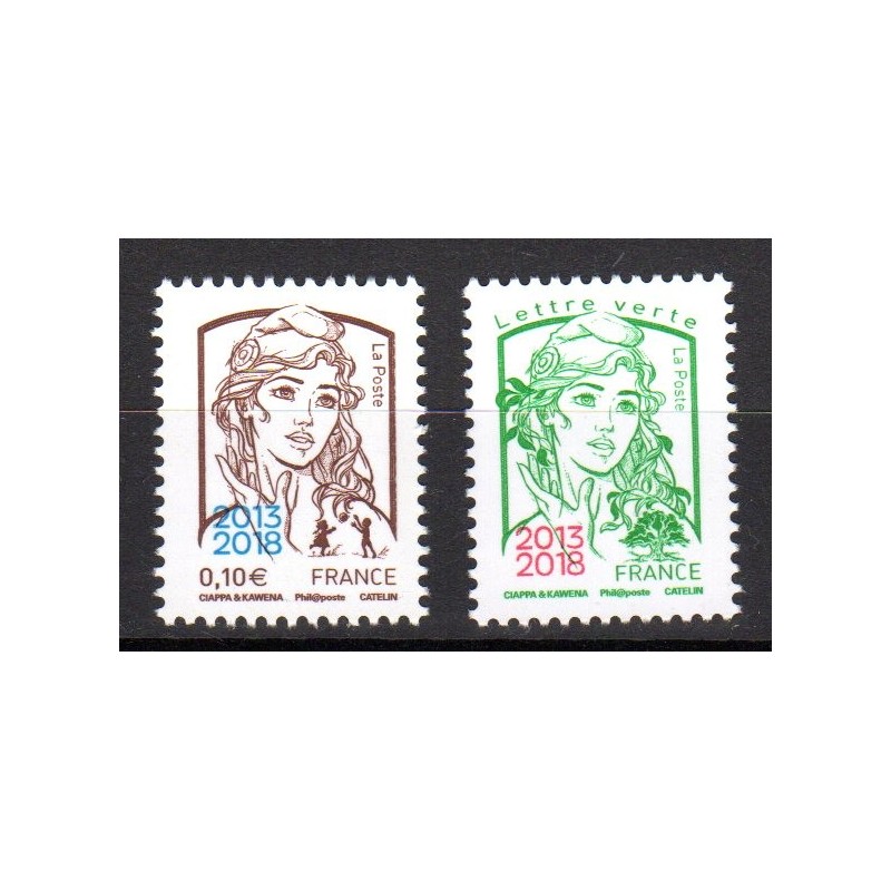 Timbres France 2018 Marianne 0,10€ et Lettre Verte surchargés 2013-2018  Neuf ** chez philarama37