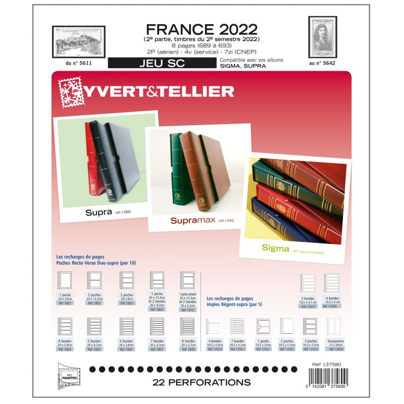 Feuilles SC Yvert et Tellier pour timbres France 1er semestre 2021