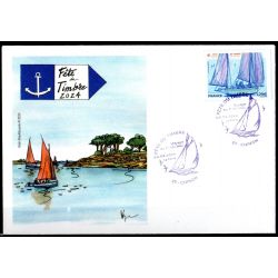 Souvenir philatélique FFAP Enveloppe Fête du timbre 2024 "Voyage au fil de l'eau" Chinon 37