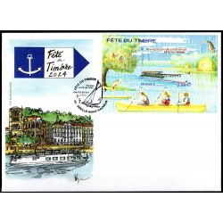 Souvenir philatélique FFAP Enveloppe avec le bloc Fête du timbre 2024 "Voyage au fil de l'eau" Senillé-St-Sauveur 86