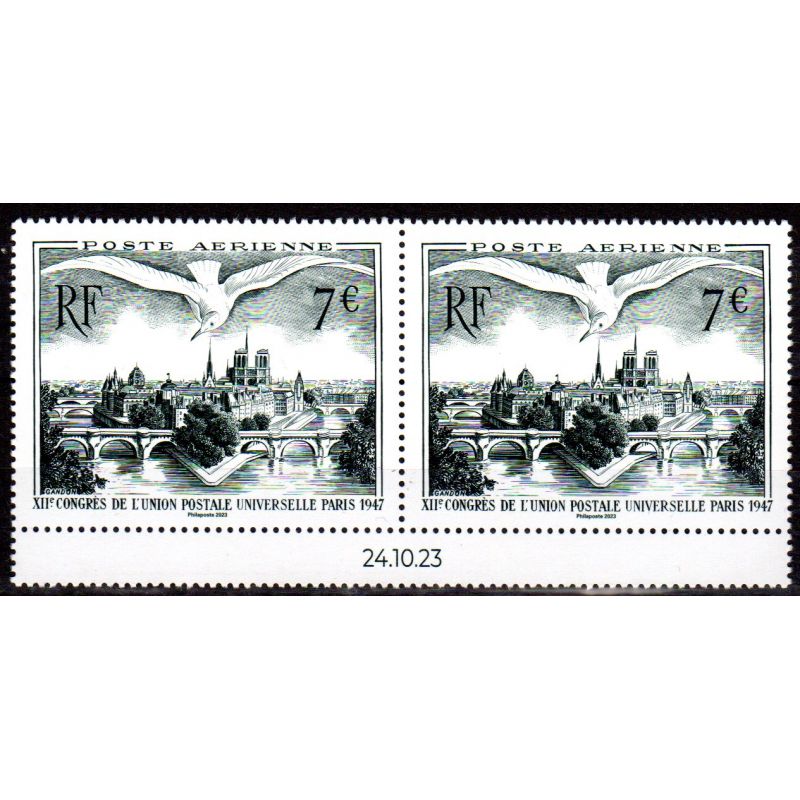 Timbres avec dates de l'affiche XIIe congrès de l’Union Postale Universelle Paris 1947 - Salon d'Automne 2023 - 2 timbres à 7€