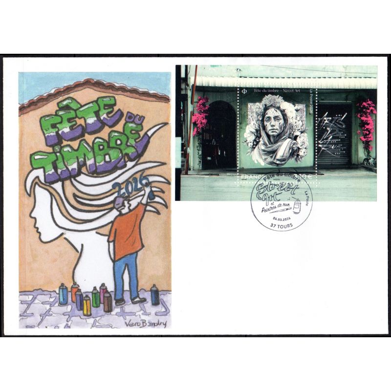 Souvenir philatélique FFAP Enveloppe avec le bloc Fête du timbre 2026 "Street Art" Tours 37