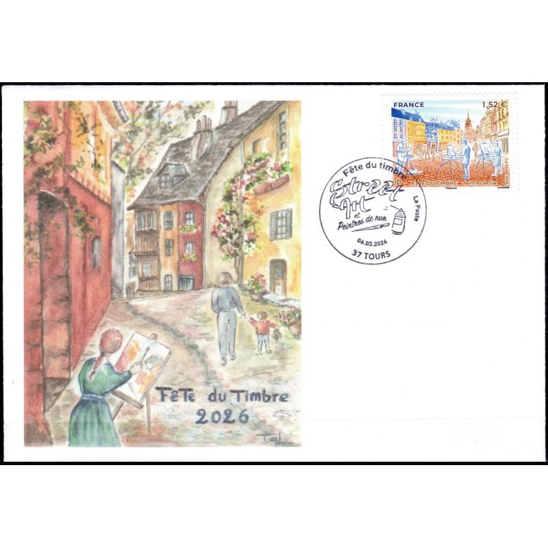 Souvenir philatélique FFAP Enveloppe Fête du timbre 2026 "Peintres de rue" Tours 37