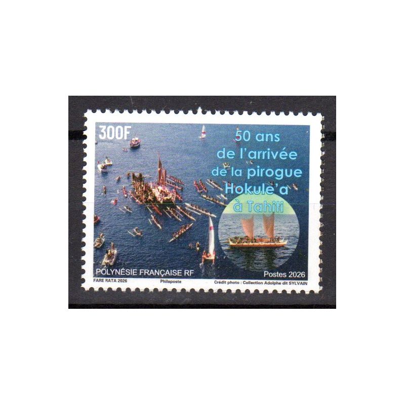 Timbre Polynésie 2026 50 ans de l'arrivée de la pirogue Hokule'a à Tahiti