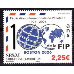 Timbre Saint-Pierre et Miquelon 2026 100 ans de la Fédération internationale de la Philatélie