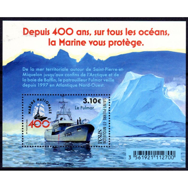 Timbre Saint-Pierre et Miquelon 2026 Bloc 400 ans de la Marine Nationale
