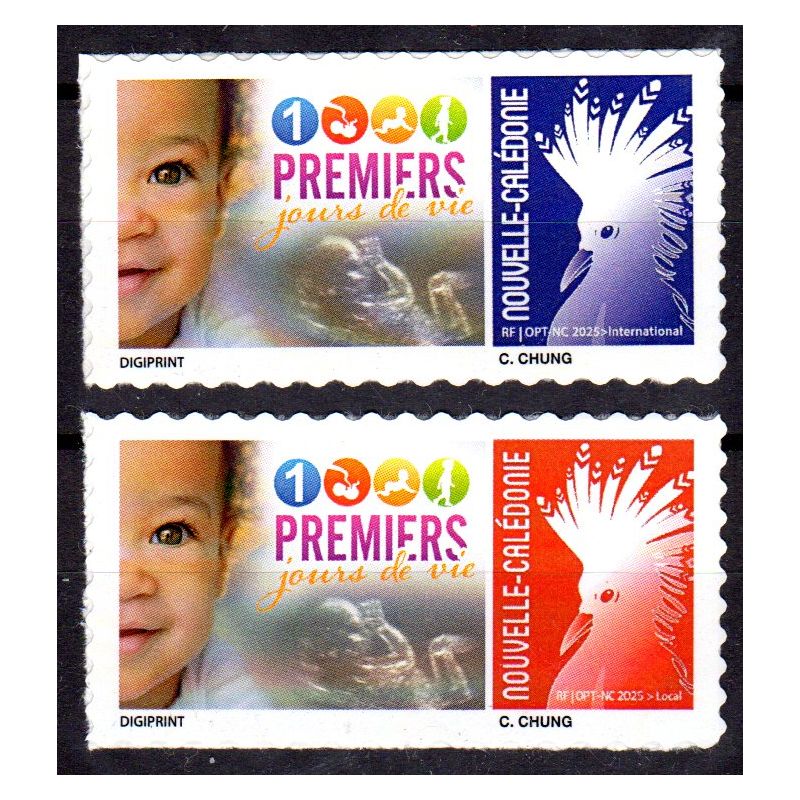 Timbres Nouvelle Calédonie 2025 Cagou 1000 premiers jours de vie