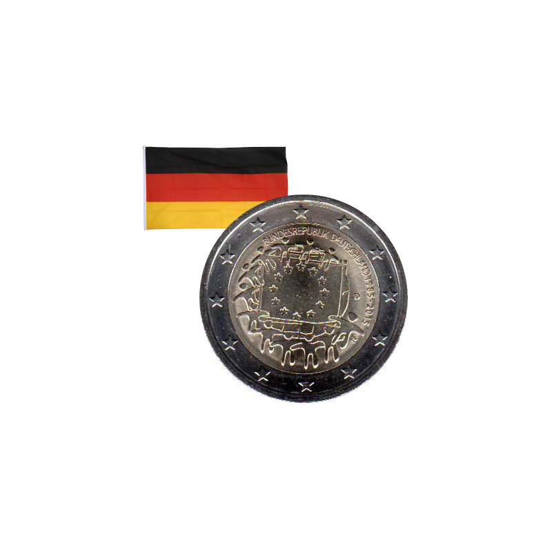 2 Euros commémorative Allemagne 30 ans Drapeau Européen 2015 chez  philarama37 Ateliers allemands Karlsruhe (G)