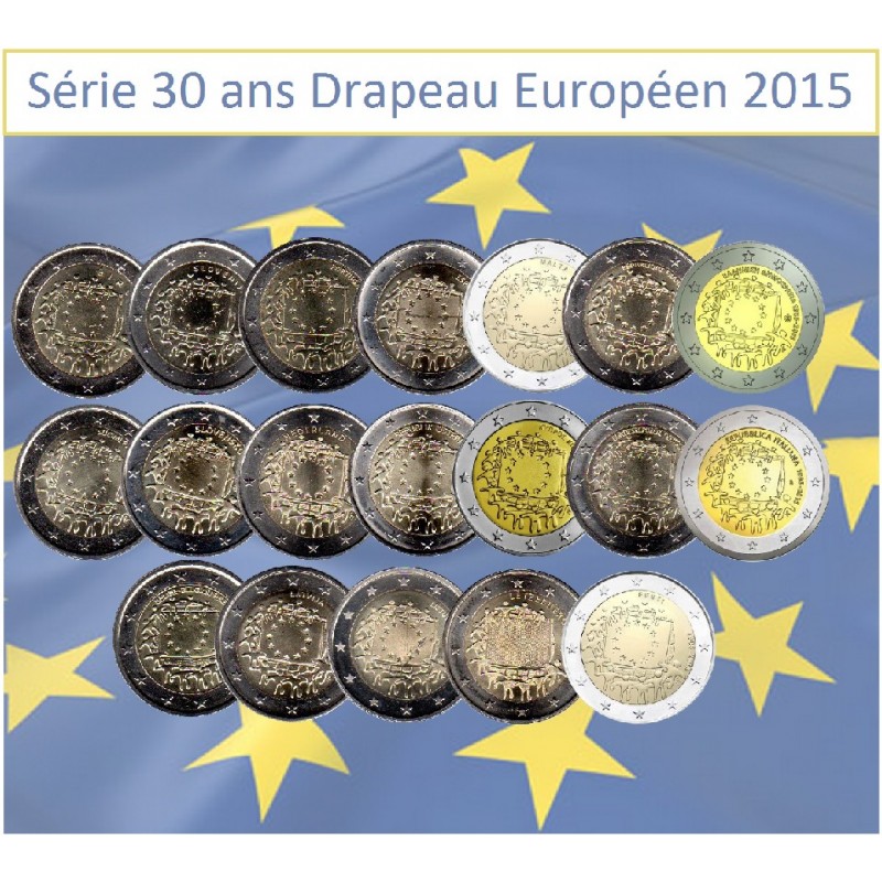 Série 19 pièces 2 Euros commémorative 30 ans Drapeau Européen 2015 chez  philarama37