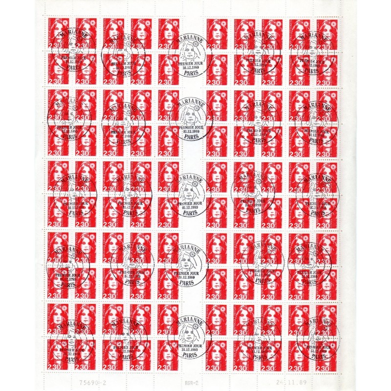 Feuille entière 100 timbres Oblitéré 1er jour France n°2614 chez